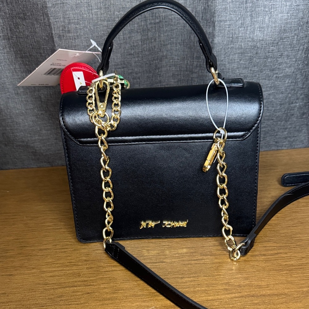 Betsey Johnson Black Crossbody Bag with Red Cherries & Heart Charms - Picture 9 of 17